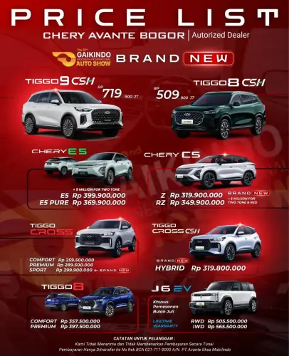 Pricelist Harga Chery kebonsirih 2025